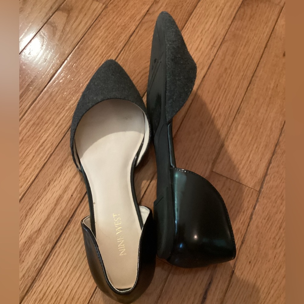 NINE WEST CHARCOAL FLANNEL & BLACK PATENT - STARSHIP FLAT/EXCELLENT CONDITION - Picture 2 of 8